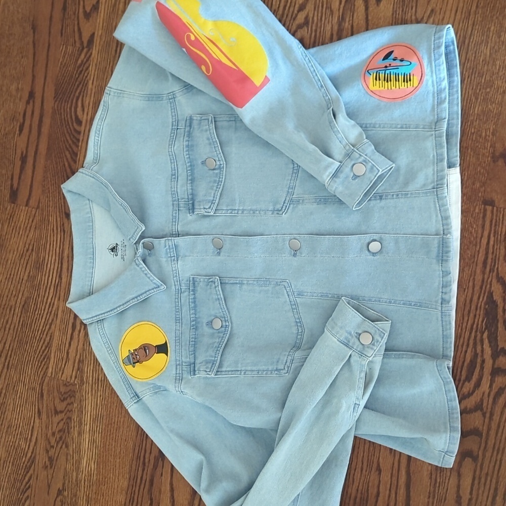 Disney Pixar Soul Denim Jean Jacket Love Saxophone Jazz Artistic Patches Sz XL - Picture 8 of 12